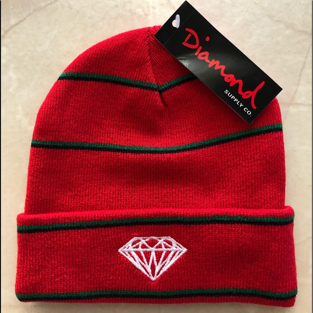 NEW Diamond Supply Co. Striped Beanie Red
